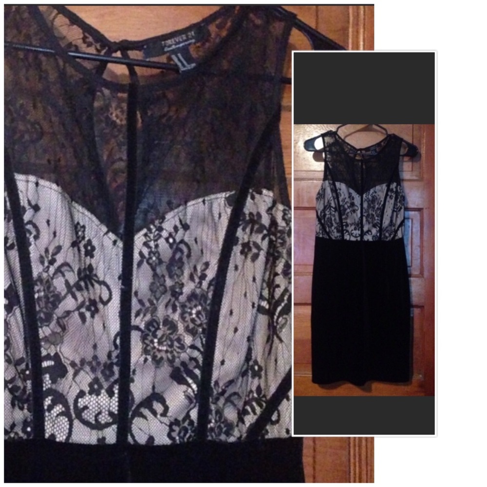 Nude & Black | Lace & Velvet Dress
